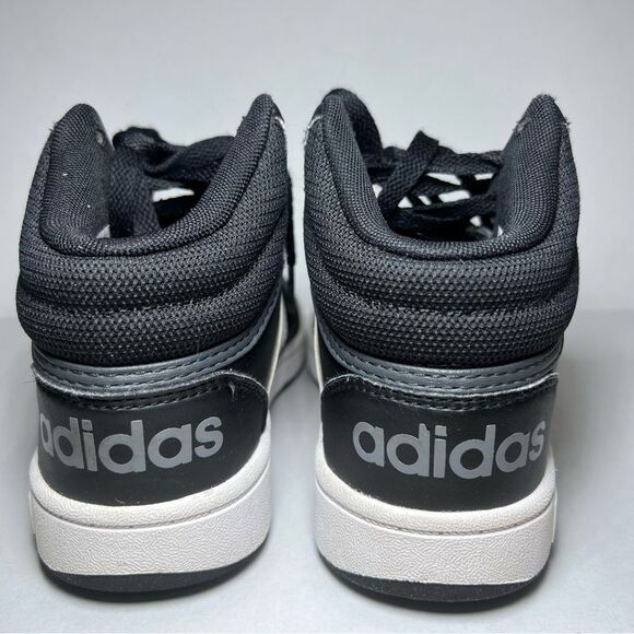 ADIDAS Hoops Mid Basketball Sneakers Kid Sz 1 Black Faux Leather Athletic Shoes - Picture 6 of 11